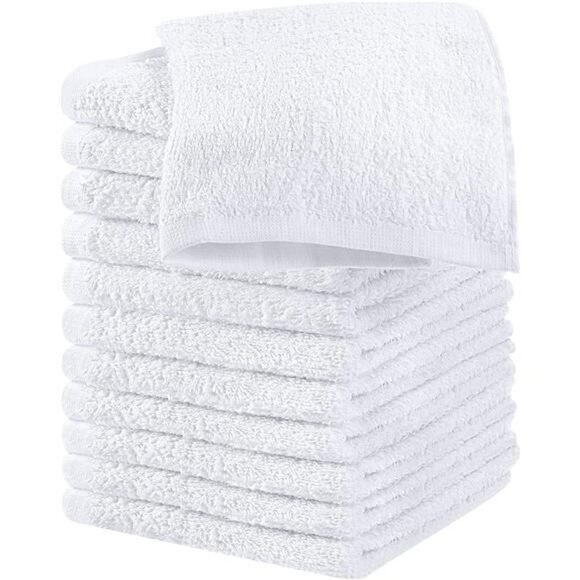 12 Pack White Cotton Washcloths Soft Absorbent Face Towels Set 12x12 Inches - Picture 1 of 7
